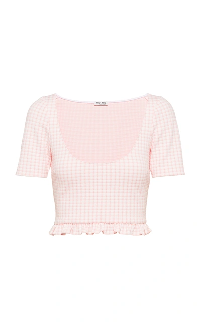 Miu Miu Short-sleeved Jersey Top With Ruching In Pink