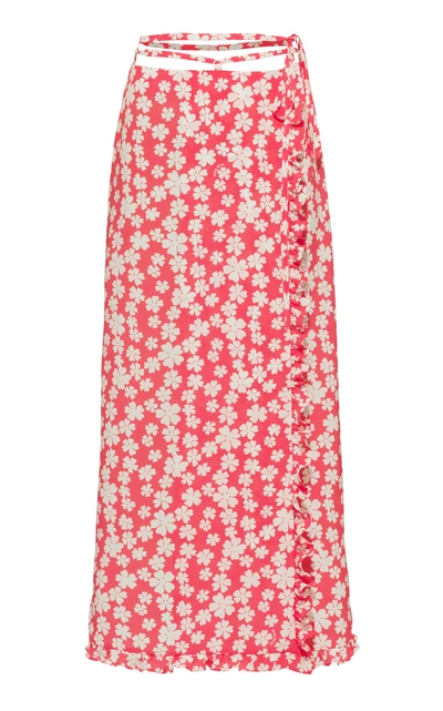 Shop Miu Miu Tie-detailed Floral Silk Maxi Skirt