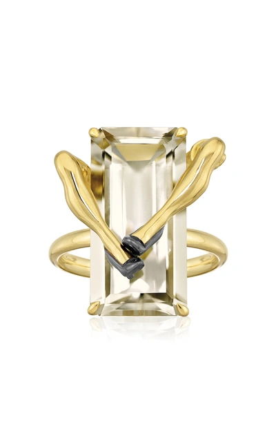 Sauer Legs 18k Yellow Gold Quartz; Diamond Ring In Gold