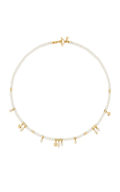 Shop Sauer Agni 18k Yellow Gold Pearl; Diamond Necklace In White
