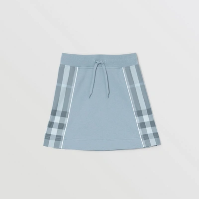 Shop Burberry Check Panel Cotton Skirt In Shale Blue