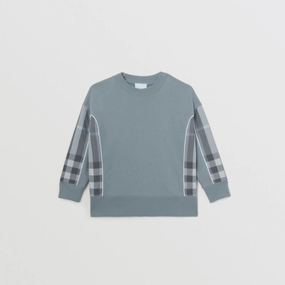 Shop Burberry Childrens Check Panel Cotton Sweatshirt In Shale Blue