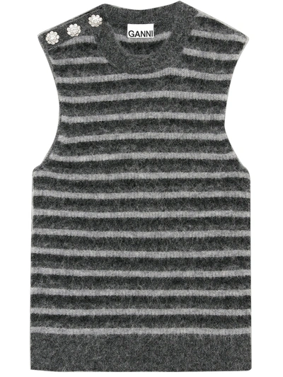 Shop Ganni Striped Vest In Grey