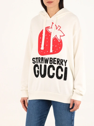 Shop Gucci Strawberry Print White Hoodie