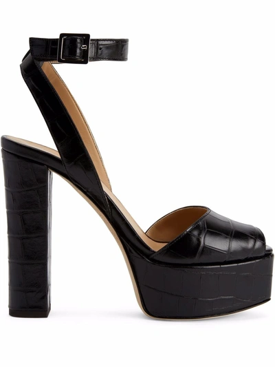 Shop Giuseppe Zanotti Betty Crocodile-effect Platform Sandals In Black