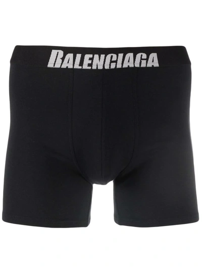 Shop Balenciaga Logo Embroidered Boxers In Black