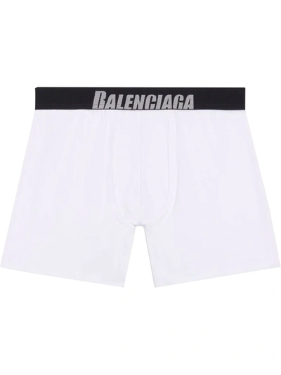 Balenciaga White Boxer Slip With Black Logo Band In White