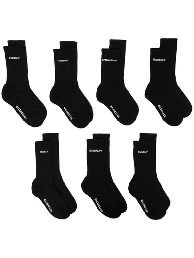 Shop Balenciaga Seven-pack Sock Set In Black