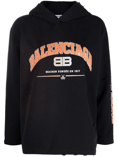 Shop Balenciaga Maison Cropped Hoodie In Black