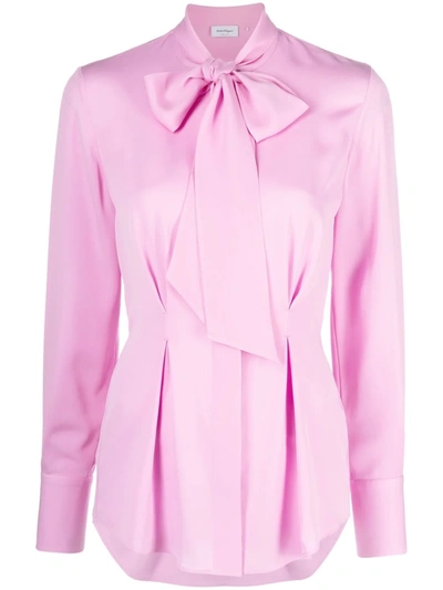 Ferragamo Bow-detail Silk Shirt In Pink