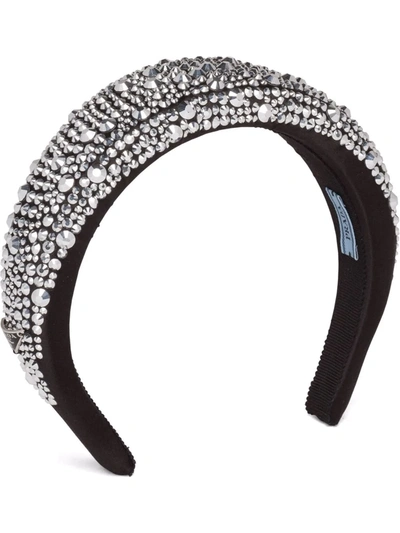 Shop Prada Crystal-embellished Satin Headband In Schwarz