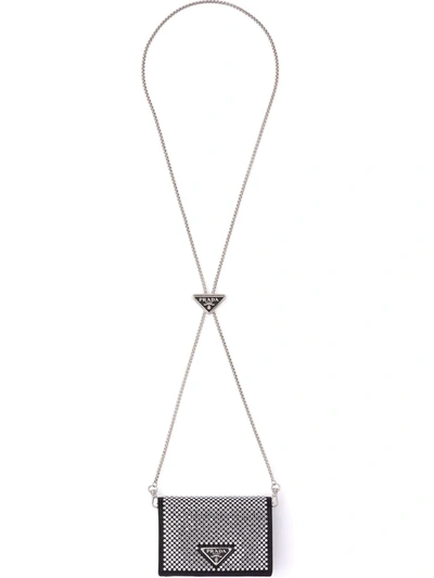 Prada Cardholder With Shoulder Strap And Crystals In Nude