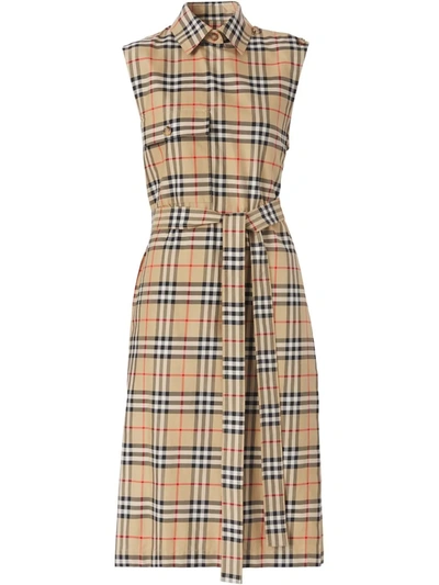 Shop Burberry Vintage Check Shirt Dress In Nude