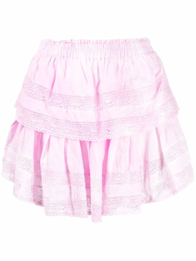Shop Loveshackfancy Lace-trim Ruffled Mini Skirt In Rosa