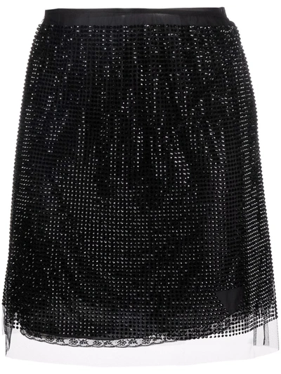 Shop Prada Crystal-embellished Tulle Skirt In Schwarz