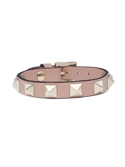 Shop Valentino Women's Rockstud Leather Bracelet In Poudre