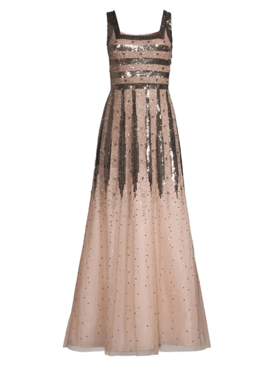 Shop Aidan Mattox Women's Embellished Square Neck Column Gown In Rose Gold