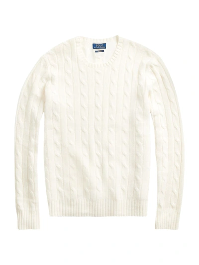 Shop Polo Ralph Lauren Cable Crewneck Sweater In White