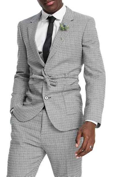 Asos Design Wedding Super Skinny Suit Jacket In Micro Texture In Gray-brown In Grey