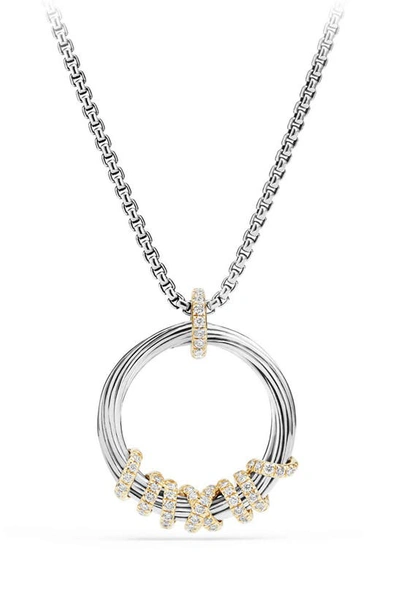 Shop David Yurman Helena Medium Pendant Necklace With Diamonds & 18k Gold In Silver/ Gold