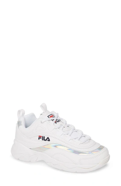 Shop Fila Ray Sneaker In White/ Metallic Silver/ White
