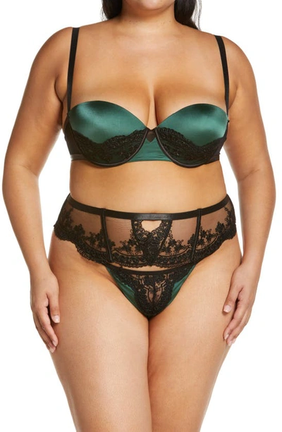 Shop Oh La La Cheri Paulette Underwire Bra & Panties Set In Dark Green/ Black