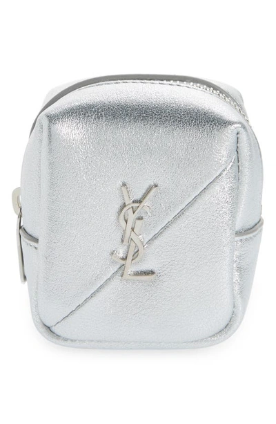 Shop Saint Laurent Jamie Metallic Leather Bag Charm In Argento
