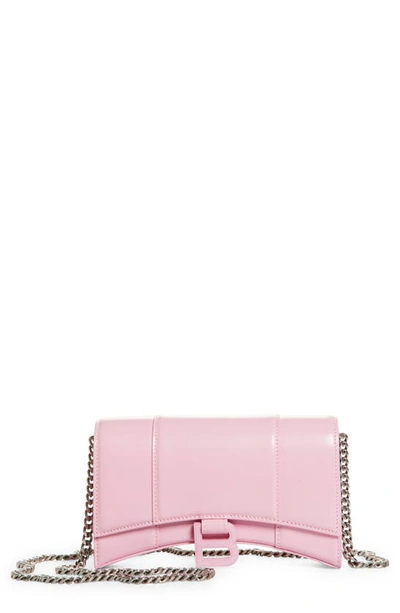 Shop Balenciaga Hourglass Leather Wallet On A Chain In Candy Pink