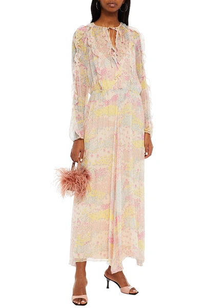 Shop Red Valentino Ruffled Printed Silk-chiffon Maxi Dress In Pastel Pink