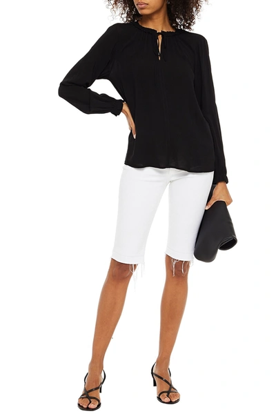 Shop Velvet By Graham & Spencer Samantha Gathered Voile Blouse In Black