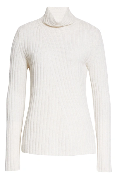 Shop Vince Twist Neck Wool & Cashmere Turtleneck Sweater In Heather White