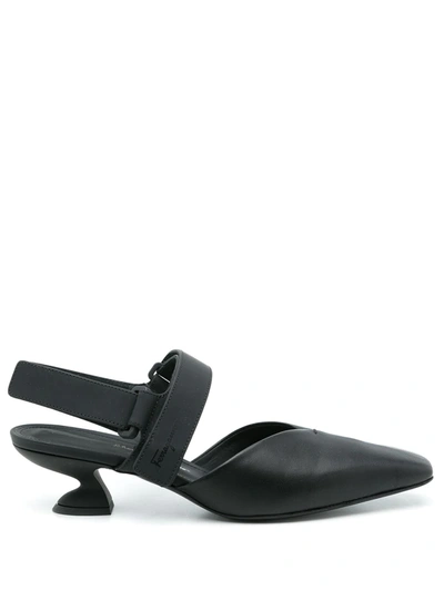 Ferragamo Sagar Slingback In Black Nappa Leather In Black