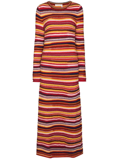 Irregular Stripe Long Sleeve Recycled Cashmere Blend Sweater Dress In Red  Multi