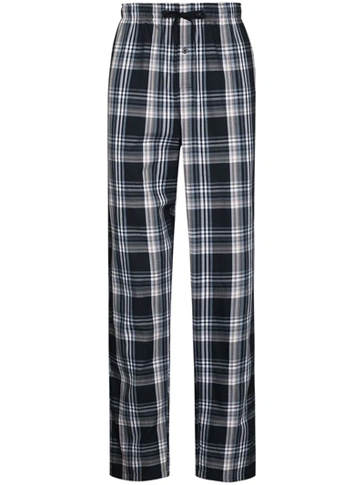 Shop Schiesser Check-pattern Cotton Pajama Trousers In 蓝色