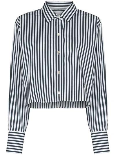 Shop Frame The Cutoff Vertical-stripe Cropped Shirt In 蓝色