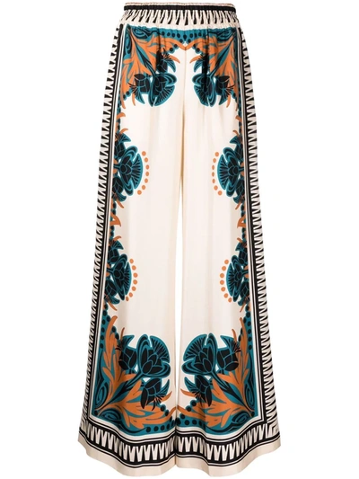 La Doublej Florence-print Silk Twill Palazzo Pants In 中性色
