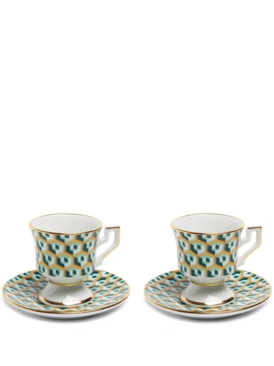 Shop La Doublej Abstract Porcelain Espresso Cups (set Of Two) In 绿色