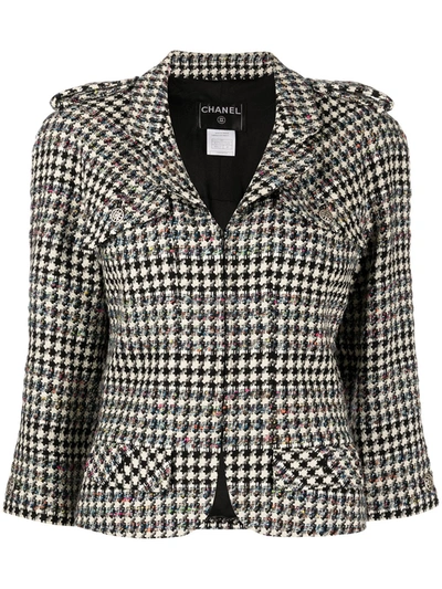 Pre-owned Chanel 2006 Houndstooth-pattern Zip-up Jacket In 灰色
