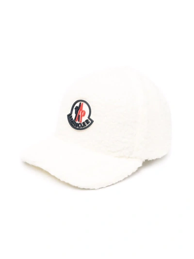 Shop Moncler Embroidered Logo Shearling Baseball Cap In 白色