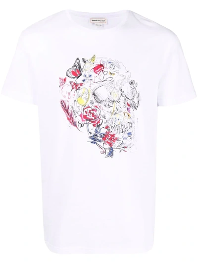 Shop Alexander Mcqueen Doodle Skull-print T-shirt In 白色