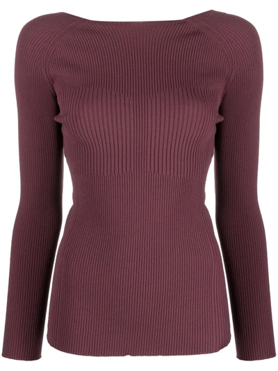 Shop Aeron Ribbed-knit Longsleeved Top In 红色