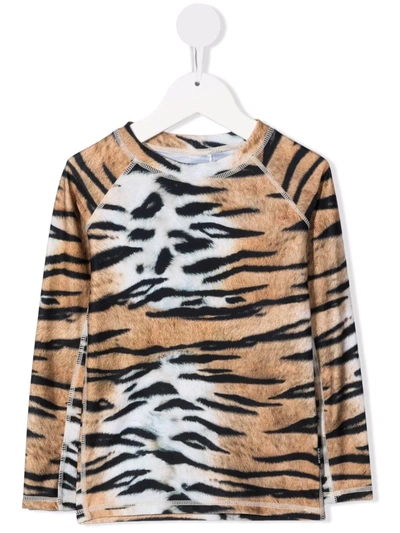 Shop Molo Tiger-print Long-sleeve Top In 褐色