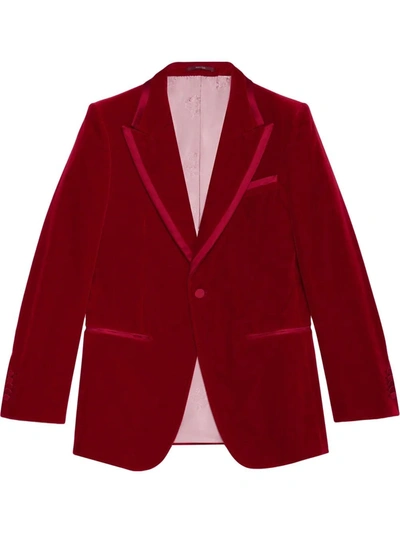 Shop Gucci Single-breasted Velvet Blazer In Rot