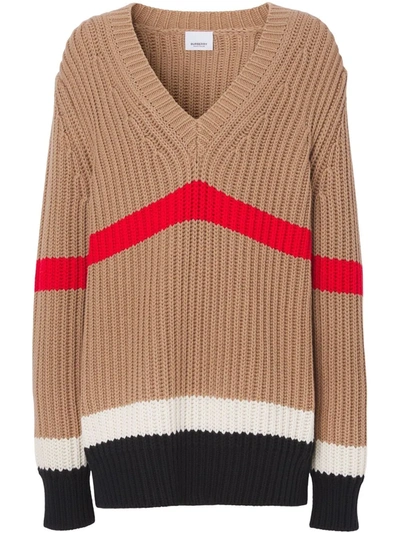 Shop Burberry Icon Stripe Knitted Jumper In Braun