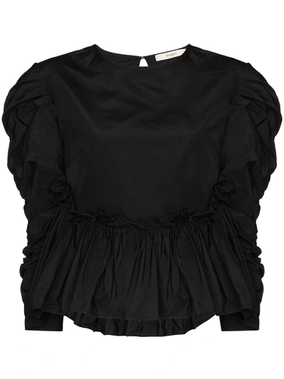 Shop Brøgger Gusta Ruched-detail Blouse In Schwarz