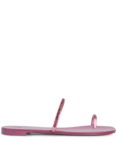 Giuseppe Zanotti Pink Crystall Flat Sandals With Rhinestone Inserts In Rosa
