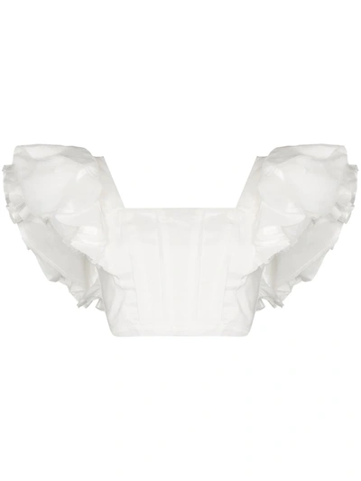 Shop Aje Vanades Ruffled Cropped Top In White