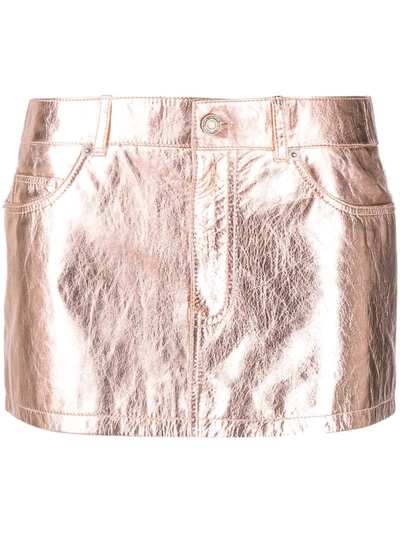 Shop Saint Laurent Lamé Leather Mini Skirt In Rosa