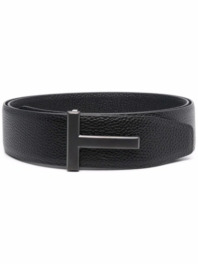 Shop Tom Ford T Logo-buckle Reversible Leather Belt In Schwarz