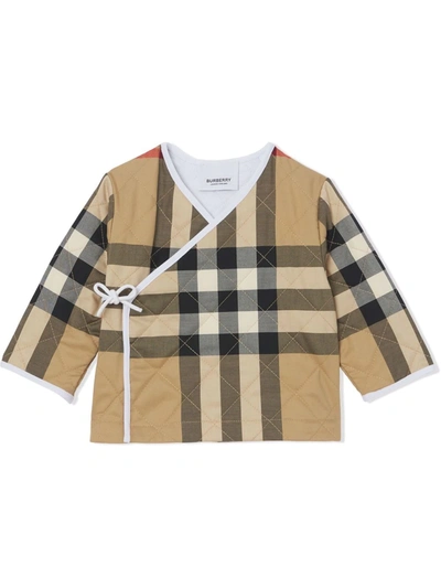 Shop Burberry Check-print Wrap Jacket In Neutrals